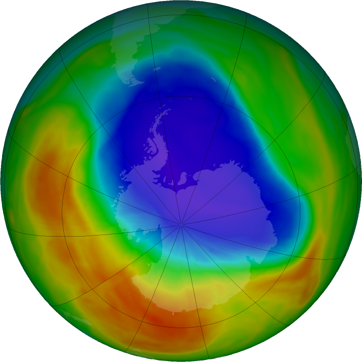 Antarctic ozone map for 10 October 2025